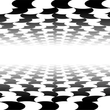 Vanishing checkered surface with circles. 3d surface in perspective. Vector b Illustrazione stock