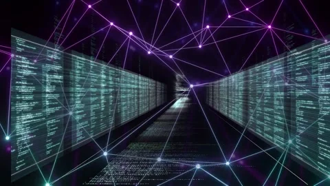 Vanishing light appearing data tunnel advancing code panels shifting lattice Stock Footage 334337489