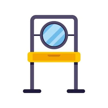 Vanity dressing table with round mirror and drawer Stock Illustration