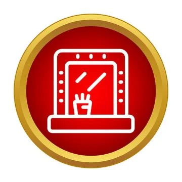 Vanity mirror with lights and makeup brush icon Stock Illustration
