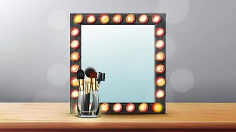 Vanity Mirror Vector. Makeup Vanity Frame. Dressing Woman Concept. Backstage Stock Illustration