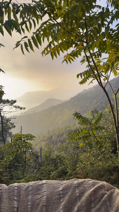Vanlife sunset view from camper overlooking nature in Cinque Terre Italy. Stockbeeldmateriaal 331659668