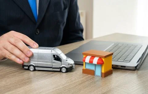 Vans deliver goods to stores. Optimization of logistics in retail and trade.. Foto stock
