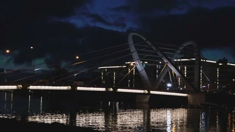 Vant bridge construction in the city at night architecture lights Stock-Footage 142080455