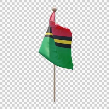 Vanuatu 3d illustration flag on pole. Wood flagpole Stock Illustration
