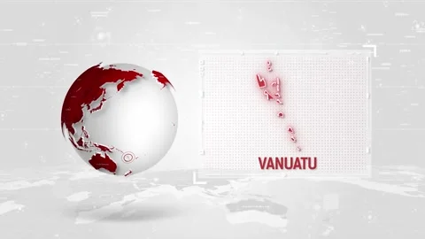 Vanuatu 4K Tech Map Beside Globe On White Background. Stock Footage 340015820