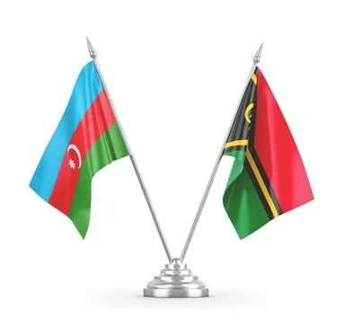 Vanuatu and Azerbaijan table flags isolated on white 3D rendering Stock Illustration