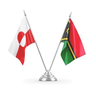 Vanuatu and Greenland table flags isolated on white 3D rendering Stock Illustration
