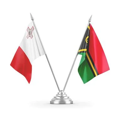 Vanuatu and Malta table flags isolated on white 3D rendering Stock Illustration