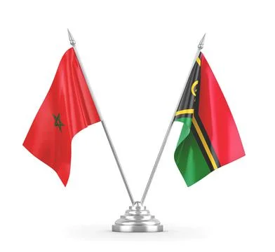 Vanuatu and Morocco table flags isolated on white 3D rendering Stock Illustration