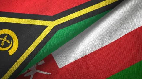 Vanuatu and Oman two flags textile cloth, fabric texture Stock Illustration
