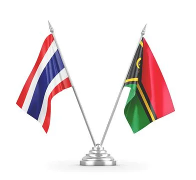Vanuatu and Thailand table flags isolated on white 3D rendering Stock Illustration
