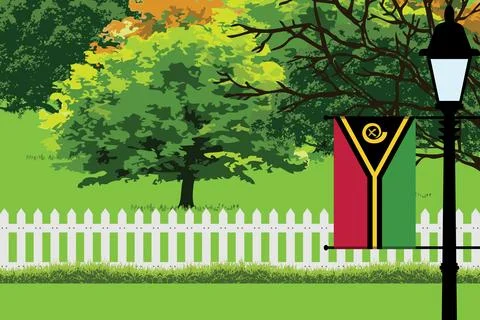 Vanuatu Day Trees Lamp Vector Illustration Stock Illustration