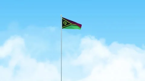 Vanuatu Flag 3D Render Animation Waving on Pole with Blue Sky Stock-Footage 332963413