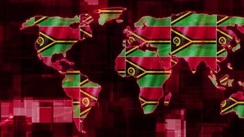 Vanuatu flag earth map glowing technology motion news background Stock Footage 264641834