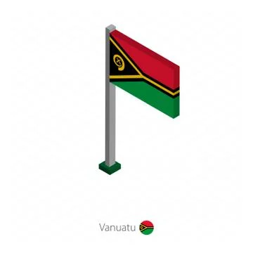 Vanuatu Flag on Flagpole in Isometric dimension. Stock Illustration