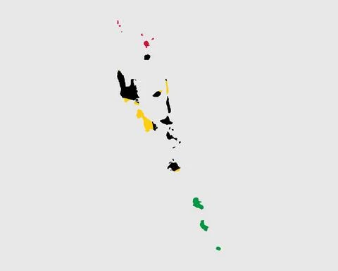 Vanuatu Flag Map. Map of the Republic of Vanuatu with the Vanuatuan banner Stock Illustration