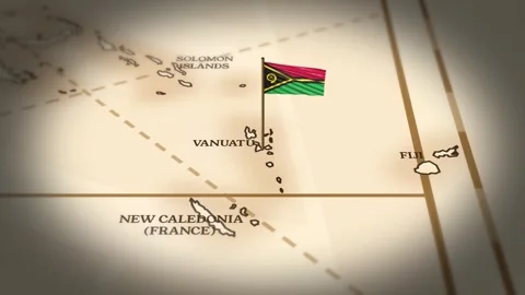Vanuatu flag showing on world map with 3D rendering Stock Footage 279706074