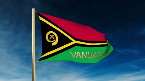 Vanuatu flag slider style with title. Waving in the wind with cloud background Stock Footage 48599829