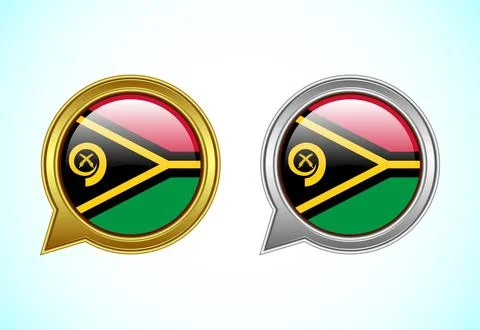 Vanuatu flag speech bubble. Speaking flag icon in gold and silver color Illustrazione stock