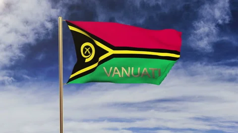 Vanuatu flag with title waving in the wind. Looping sun rises style.  Animation Video stock 48600135