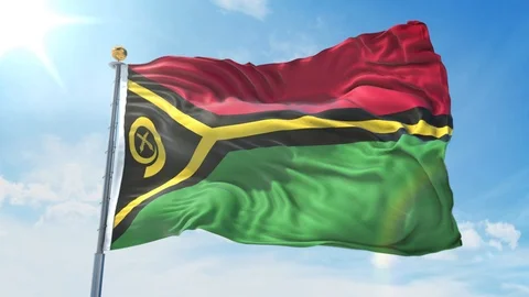 Vanuatu flag waving in the wind against deep blue sky. National theme. Stock Footage 123986646