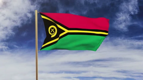 Vanuatu flag waving in the wind. Green screen, alpha matte. Loopable animation Stock Footage 48600122