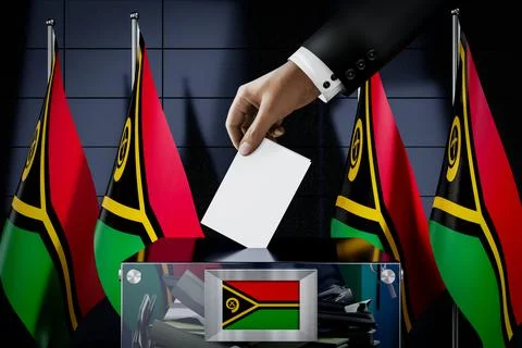 Vanuatu flags, hand dropping ballot card into a box Ilustración de archivo