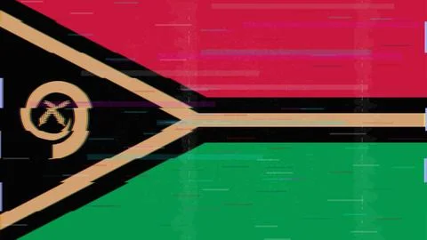 Vanuatu Glitch Flag Vector - RGB Split Digital Video Frame Design Stock Illustration