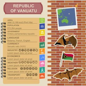 Vanuatu  infographics, statistical data, sights. Flying fox Stock Illustration