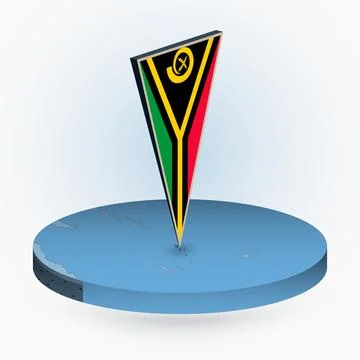 Vanuatu map in round isometric style with triangular 3D flag of Vanuatu Stock Illustration