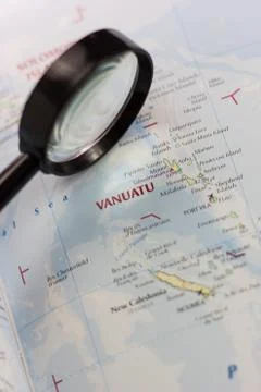 Vanuatu on the map of the world. Stock Photos