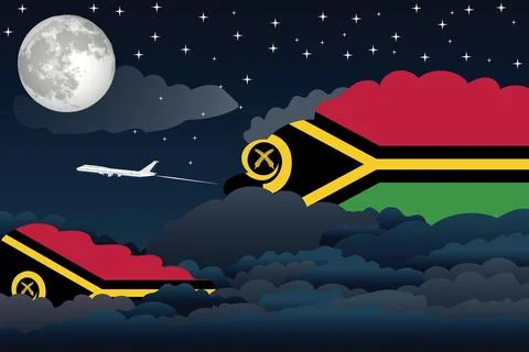 Vanuatu Night Clouds Airplane Vector Illustration Stock Illustration