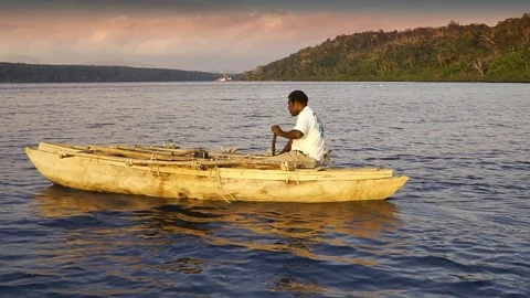 Vanuatu traditional canoe 3 Stock Footage