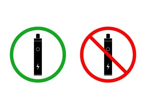 Vape Allowed And Prohibited Signs With Green Circle And Red No Vaping Set. Stock Illustration
