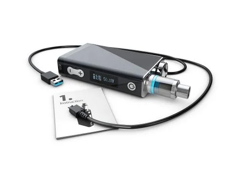Vape with charge cable. Electronic Cigarette, 3d Illustration, isolated white Stock Illustration