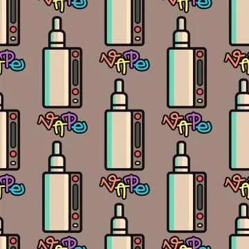 Vape device vector cigarette vaporizer vapor juice seamless pattern bottle Stock Illustration
