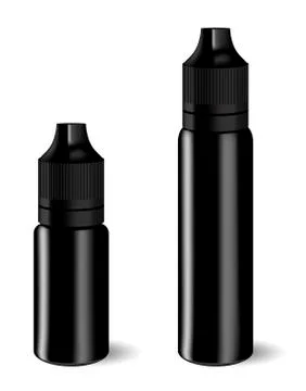 Vape E liquid dropper bottle set in black oil jar. Stock Illustration