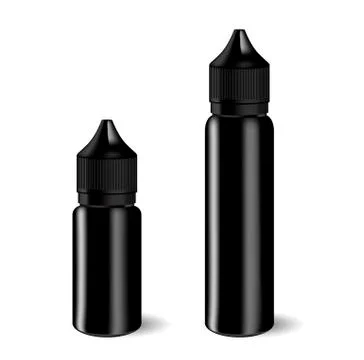 Vape E liquid dropper bottle set in black color. Stock Illustration