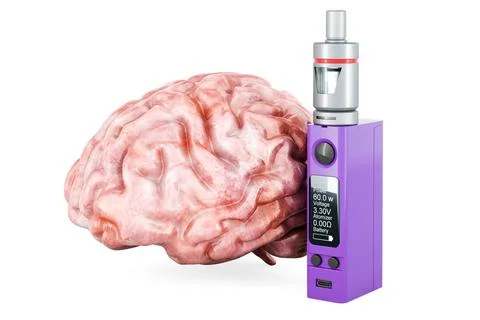 Vape mod with brain, 3D rendering Vape mod with brain, 3D rendering isolat... 库存照片