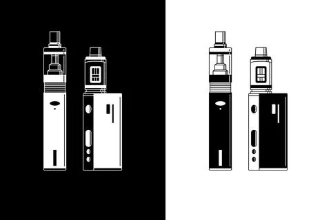 Vape smoking tools vector icon on white and black background. Two types of Stock Illustration