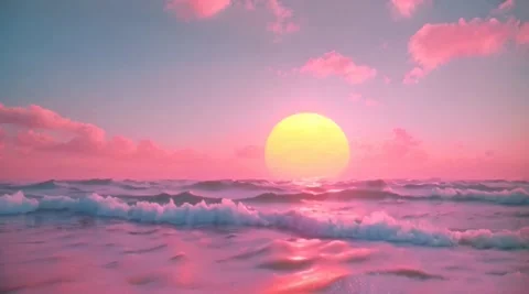Vaperwave sunset over the ocean Stock Footage 255384875