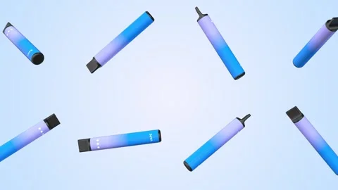 Vapes Falling on a Light Blue Background. Electronic Cigarette 3D Animation. 4K Stock Footage 304222844