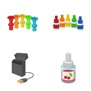 Vaping accessories for electronic cigarette flavors and charger Stock Illustration