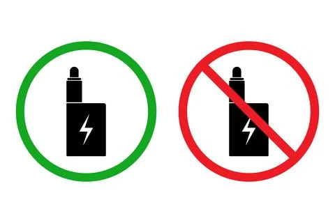 Vaping Allowed And Prohibited Icons With Green OK And Red No Symbol. Stock Illustration