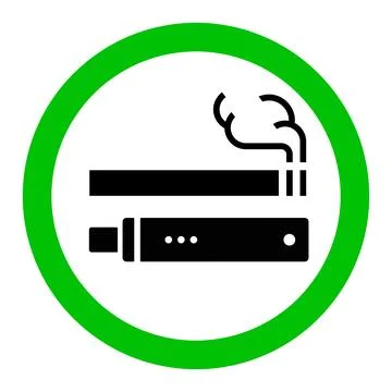 Vaping allowed sign icon. Electronic cigarette with vapor inside green circ.. Stock Illustration