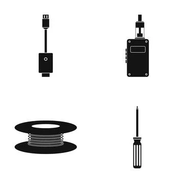 Vaping device, accessories, and tools for e cigarette kit Stock Illustration