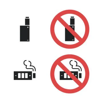Vaping device not allowed forbidding sign. Vector icon illustration isolated on 스톡 일러스트