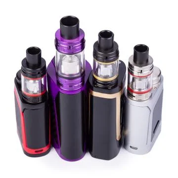 Vaping devices collection, electronic cigarettes, vape isolated on the white Stock Photos
