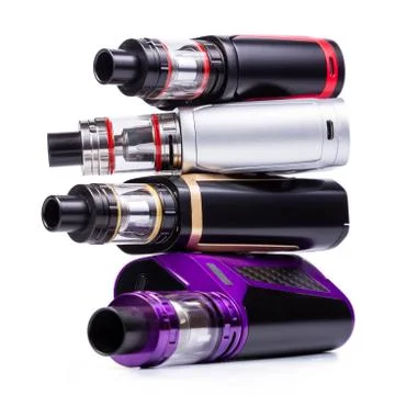 Vaping devices collection, electronic cigarettes, vape isolated on the white Stock Photos